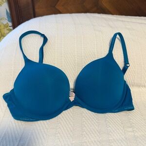Victoria's Secret Push Up T Shirt Plunge Bombshell Bra 34B Teal lingerie top